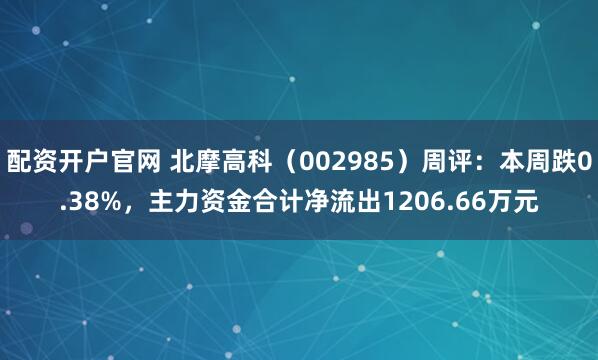 配资开户官网 北摩高科（002985）周评：本周跌0.38%，主力资金合计净流出1206.66万元